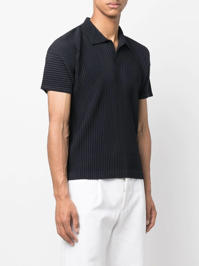 Shop Issey Miyake Plissé-effect Open-collar Polo Shirt In Blue