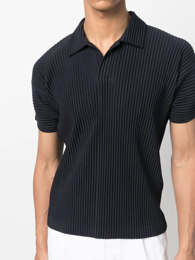 Shop Issey Miyake Plissé-effect Open-collar Polo Shirt In Blue