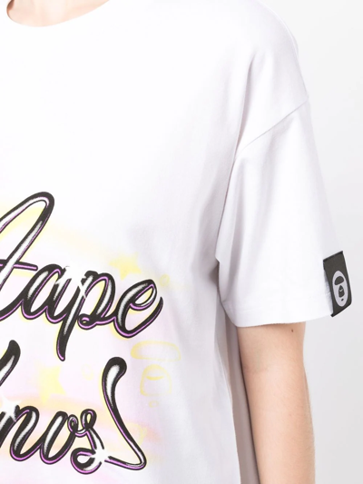 Shop Aape By A Bathing Ape Spray-paint Effect Logo T-shirt In Weiss