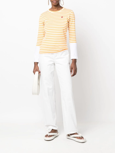 Shop Comme Des Garçons Play Striped Long-sleeve T-shirt In Yellow