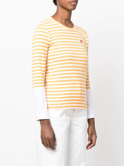 Shop Comme Des Garçons Play Striped Long-sleeve T-shirt In Yellow