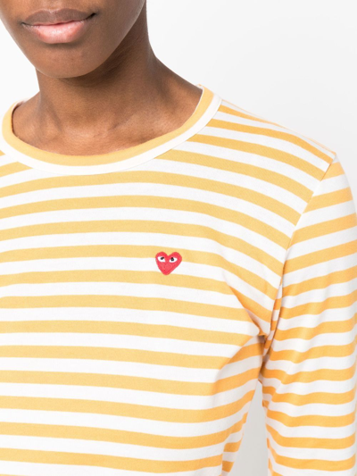 Shop Comme Des Garçons Play Striped Long-sleeve T-shirt In Yellow