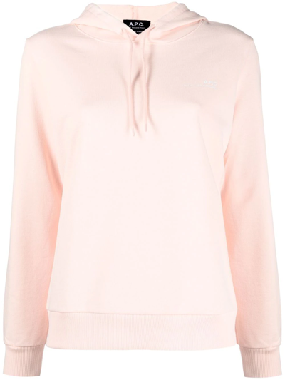 Shop Apc Embroidered Drawstring Hoodie In Pink