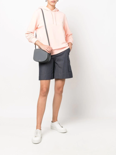Shop Apc Embroidered Drawstring Hoodie In Pink