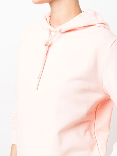 Shop Apc Embroidered Drawstring Hoodie In Pink