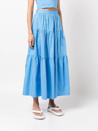 Shop Staud Tiered High-waisted Skirt In Blau