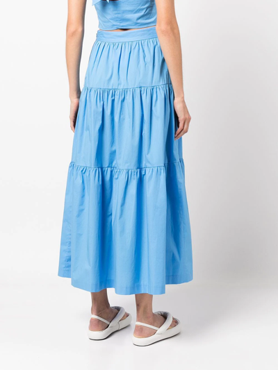 Shop Staud Tiered High-waisted Skirt In Blau