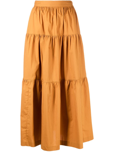 Shop Staud Tiered High-waisted Skirt In Braun