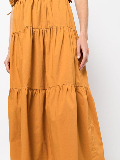Shop Staud Tiered High-waisted Skirt In Braun