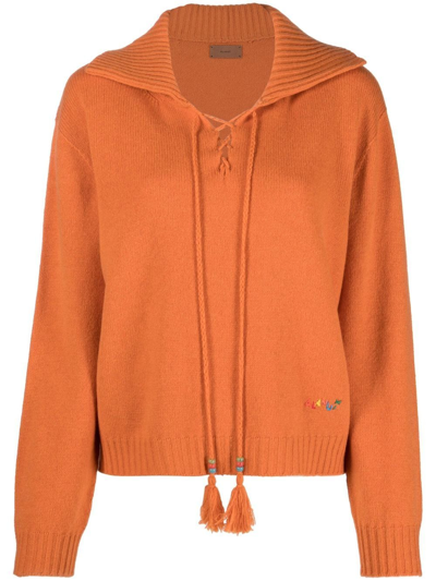 Shop Alanui Lace-up Cashmere Jumper In Orange
