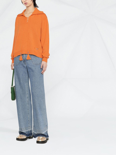 Shop Alanui Lace-up Cashmere Jumper In Orange