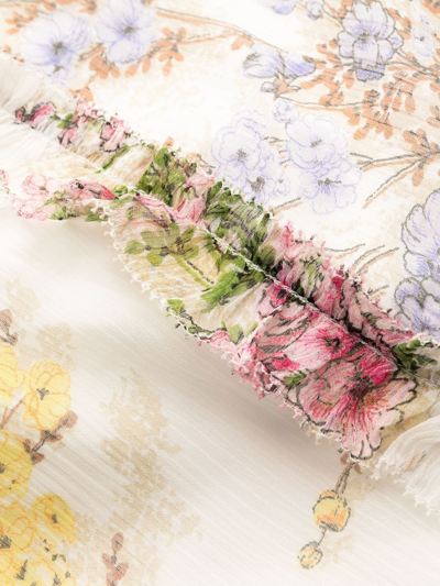 Shop Zimmermann Floral-print Ruffled Dress In Weiss