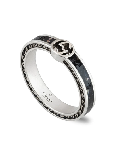 Shop Gucci Interlocking G Enamel Ring In Silber