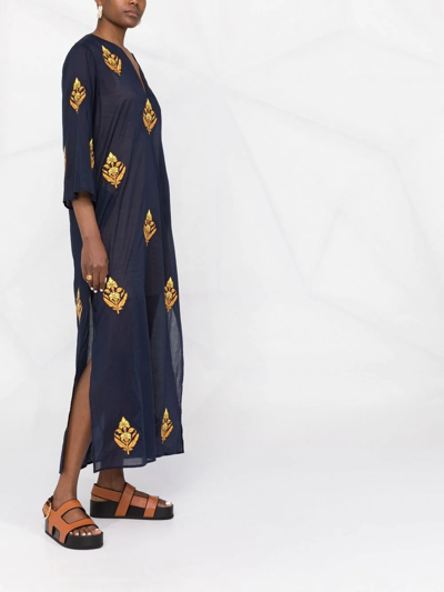 Shop Tory Burch Embroidered Kaftan Dress In Blue