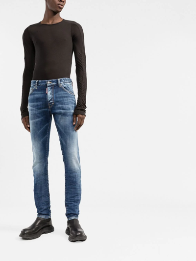 Shop Dsquared2 Stonewashed Skinny Jeans In Blau