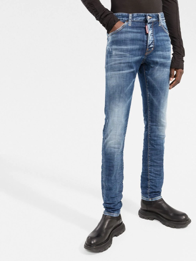 Dsquared2 Stonewashed Skinny Jeans In Blau