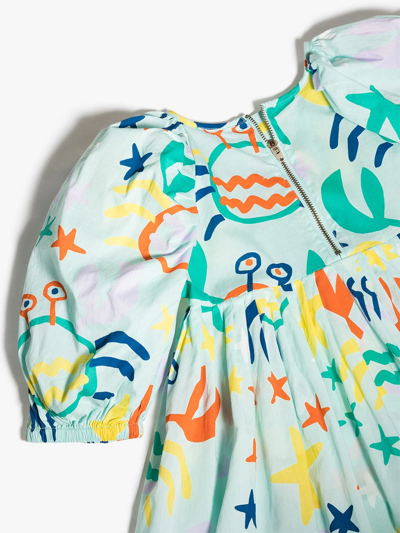 Shop Stella Mccartney Sea Life-print Puff-sleeve Dress In Blue