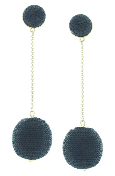 Shop Olivia Welles Drop Thread Ball Earrings In Gold / Navy