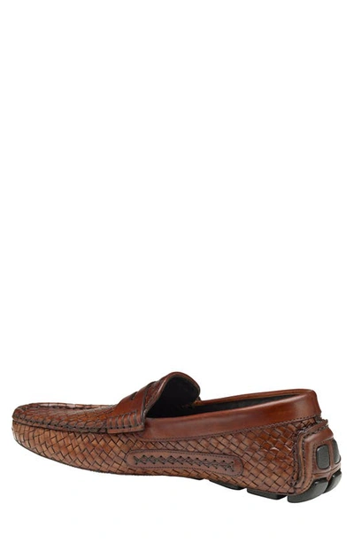 J And M Collection Dayton Woven Penny Driver In Brown Italian Calfskin