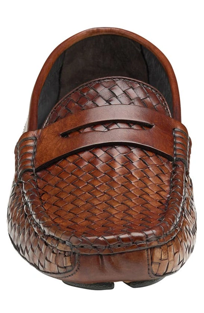 J And M Collection Dayton Woven Penny Driver In Brown Italian Calfskin