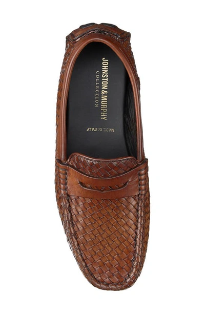 J And M Collection Dayton Woven Penny Driver In Brown Italian Calfskin