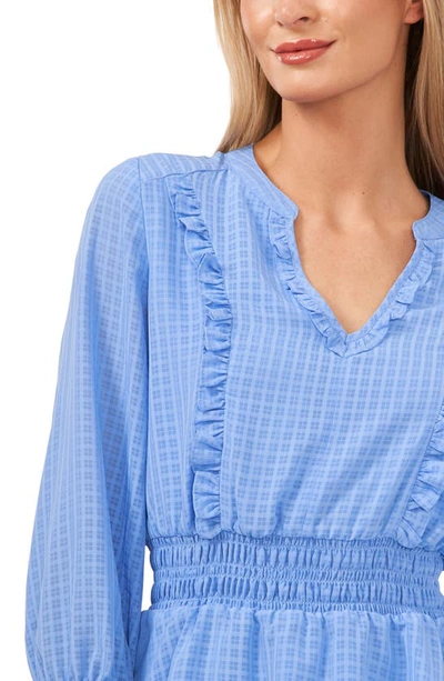 Cece Ruffle Split Neck Chiffon Blouse In Blue Jay