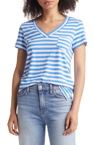 Shop Caslon Short Sleeve V-neck T-shirt In Blue Palace- White Stripe