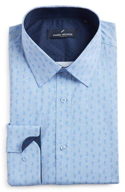 Shop Daniel Hechter Tonal Paisley Non-iron Stretch Dress Shirt In Blue