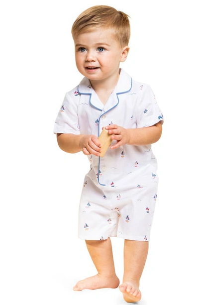 Shop Petite Plume Kids' Classic Sailboat Print One-piece Pajamas In White