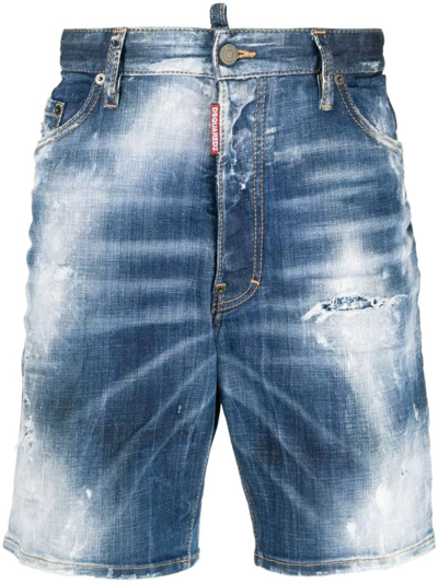 Shop Dsquared2 Distressed Effect Blue Denim Shorts