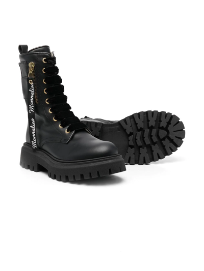 Shop Monnalisa Logo-trim Combat Boots In Black