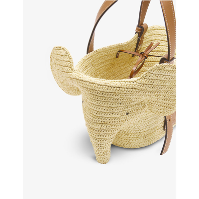 Shop Loewe Womens Natural/tan Elephant Small Raffia And Leather Shoudler Bag