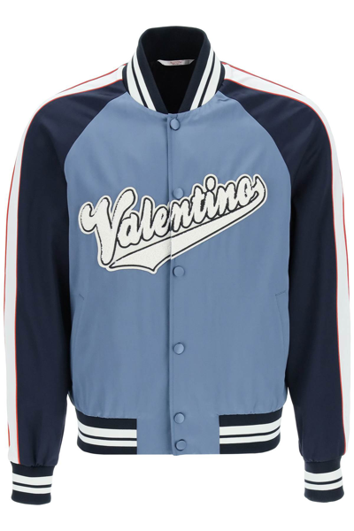 Shop Valentino Viscose Cotton Bomber Jacket With Logo Patch In Mixed Colours
