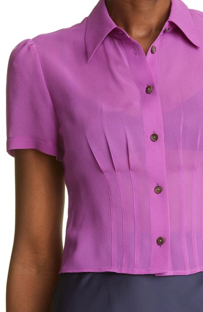 Shop Club Monaco Short Sleeve Silk Blouse In Purple