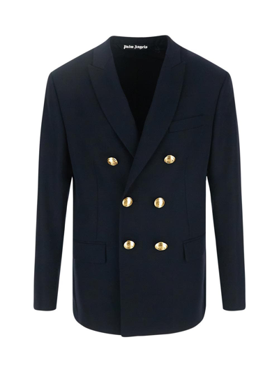 Shop Palm Angels Palm Double Breasted Blazer In Blue