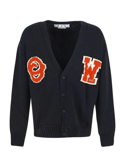 Shop Off-white Logo Patch Knit Cardigan In Black
