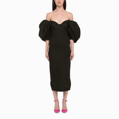 ANOUKI BLACK BALLOON SLEEVE MIDI DRESS 