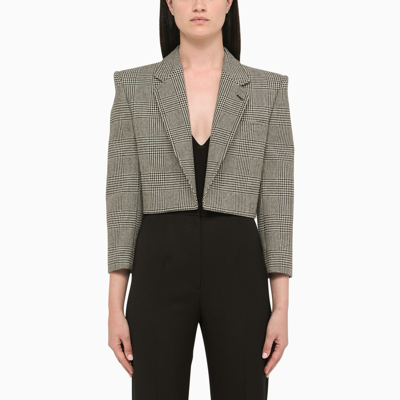 Shop Saint Laurent Prince Of Wales Tweed Jacket In Grey
