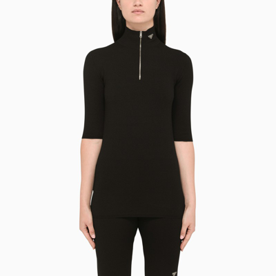 Shop Prada Black Polo Neck With Triangle Logo