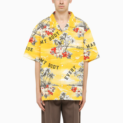 Shop Gucci Yellow Shirt With Contrasting Print