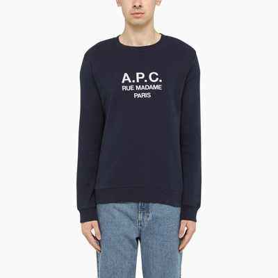 Shop Apc Logo-print Crewneck Sweatshirt Blue Marine