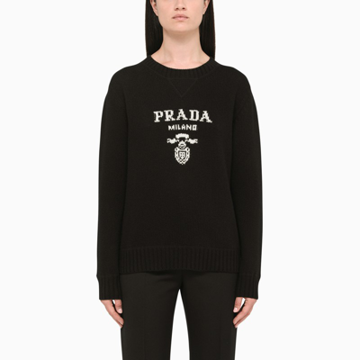 Shop Prada Black Logoed Crewneck Sweater