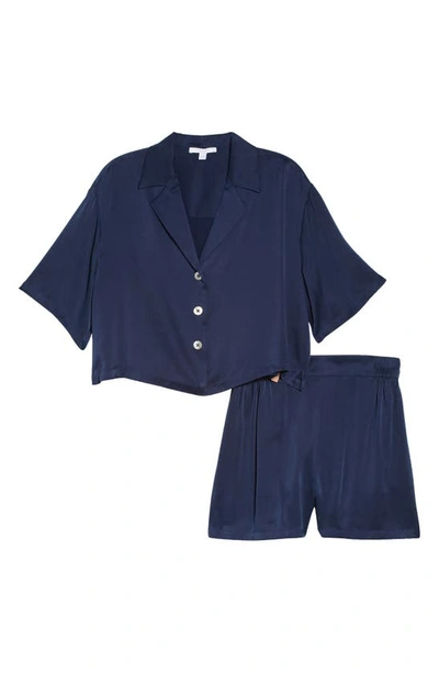 Shop Lunya Washable Silk Button-up Short Pajamas In Deep Blue