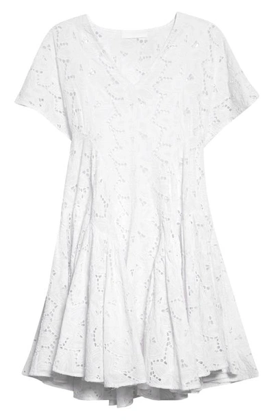 Shop Merlette Ballou Floral Eyelet Pleated Pima Cotton Dress In White