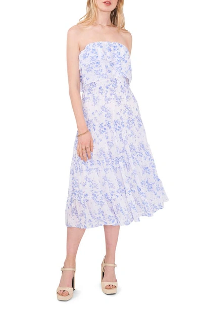 Shop 1.state Strapless Tiered Ruffle Midi Dress In White/ Blue