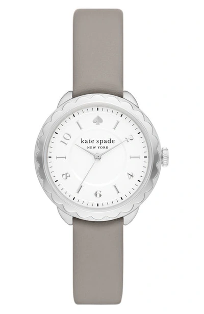 Shop Kate Spade Morningside Scallop Leather Strap Watch, 34mm In Taupe