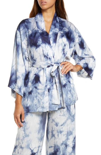 Natori Sora Tie Dye Satin Robe In Indigo