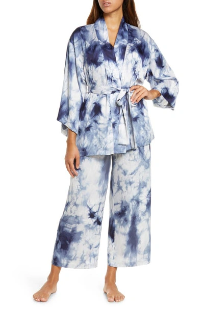 Natori Sora Tie Dye Satin Robe In Indigo