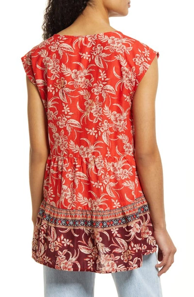 Shop Beachlunchlounge Jessa Border Print Cotton Top In Maui Sunrise