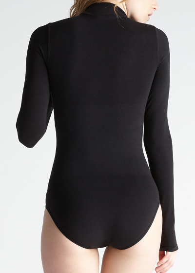 Shop Yummie Madelyn Mock Neck Long Sleeve Shaping Bodysuit In Black